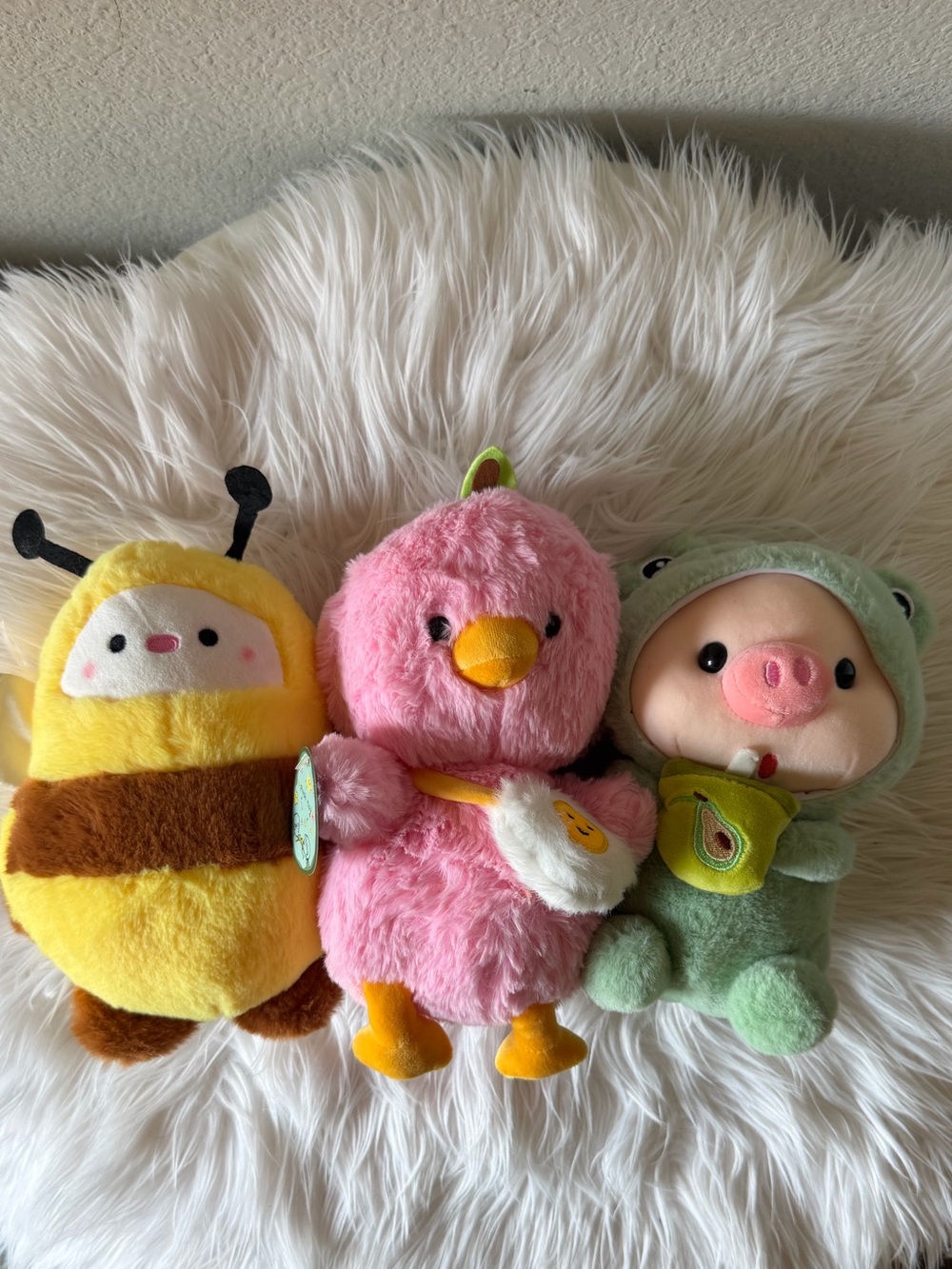 3 Adorable Kawaii Plush Bundle: Bee, Pink Chick & Frog Pig Stuffed Animals